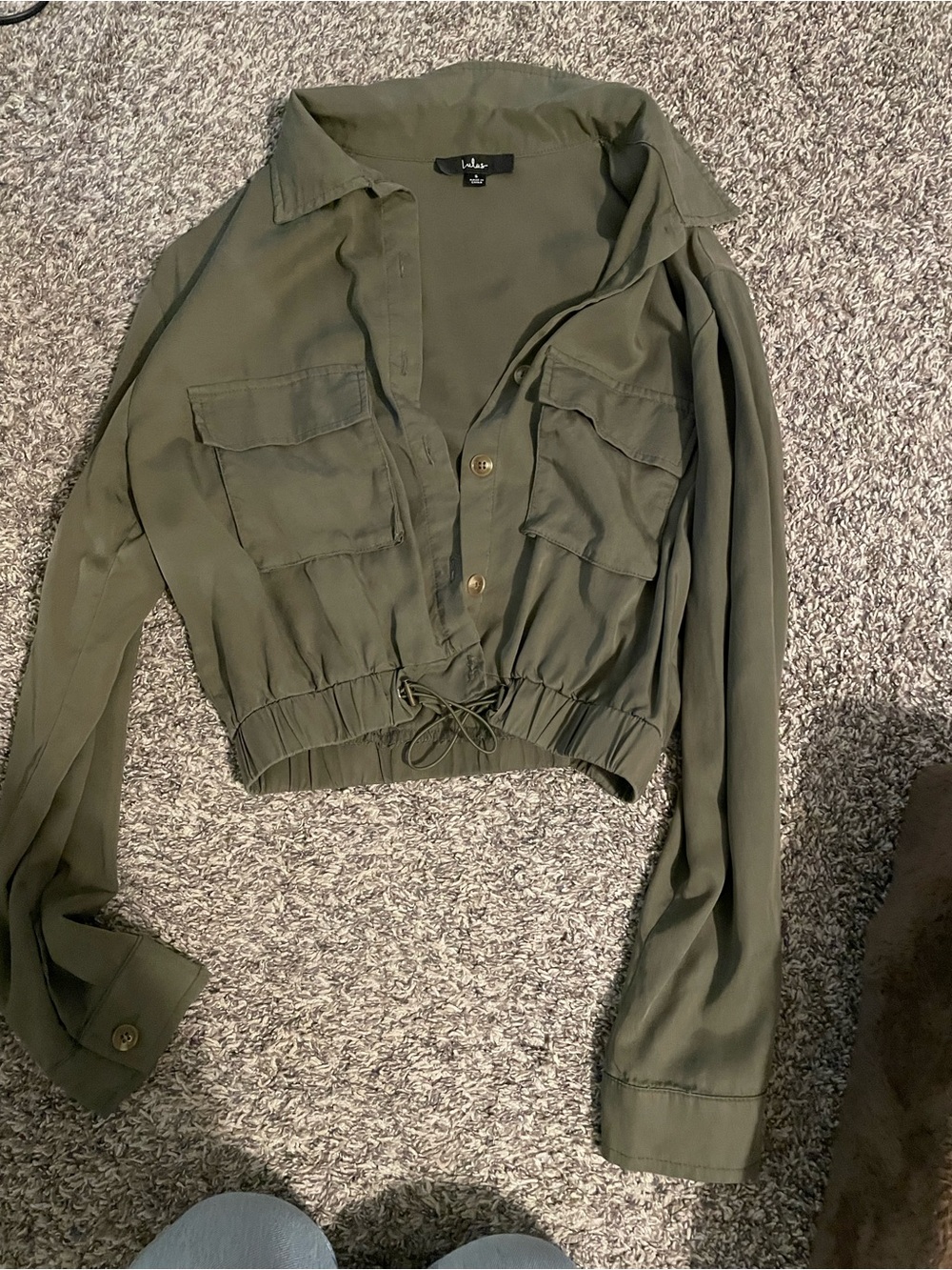 Lulu's Olive Green Cropped Utility Shirt